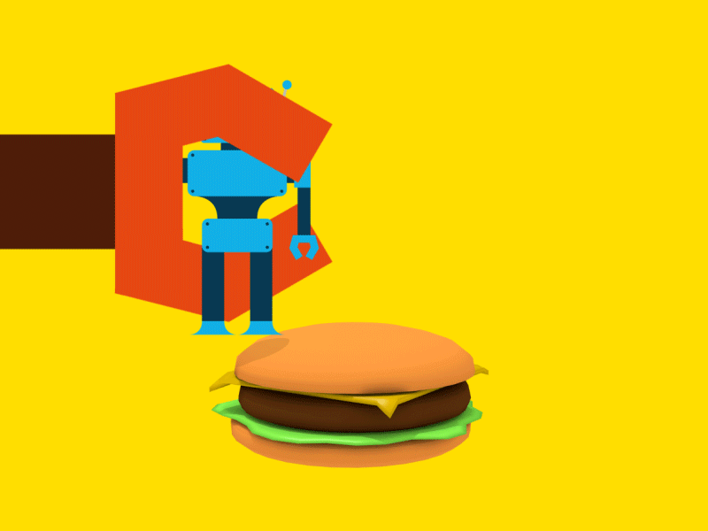 Robot on a Burger 2d 3d animation burger catsup ketchup motion mustard robot