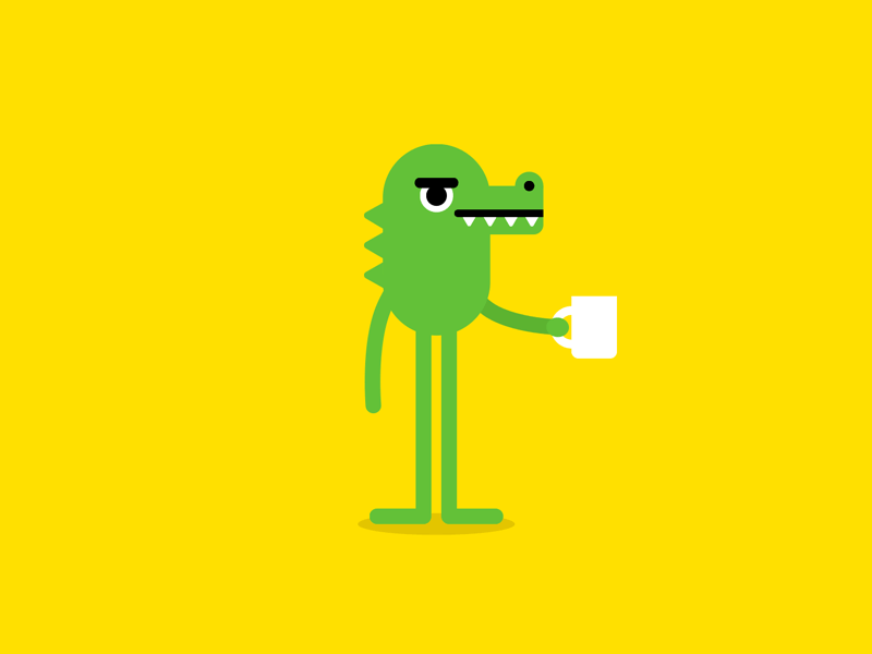 Croc + Coffee 2d character coffee crocodile cute design flat gif illustration loop mug photoshop