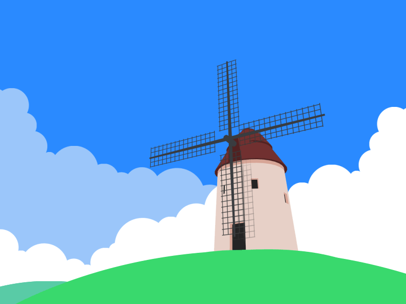 Windmill after animation cycle design effects gif illustration landscape loop simple wind windmill