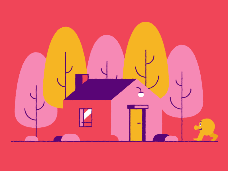 Autumn House hiwow design after affects 2d graphic design house home door walk illustration cycle character animation fall autumn