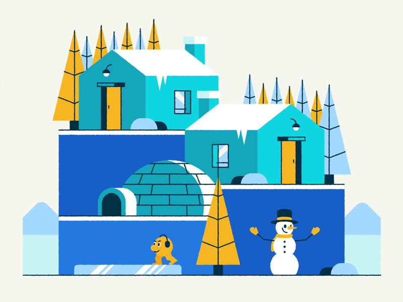 Winter Town 2d after effects animation character design door flat gif graphic design ice ice skating igloo illustration snowman town winter winter olympics