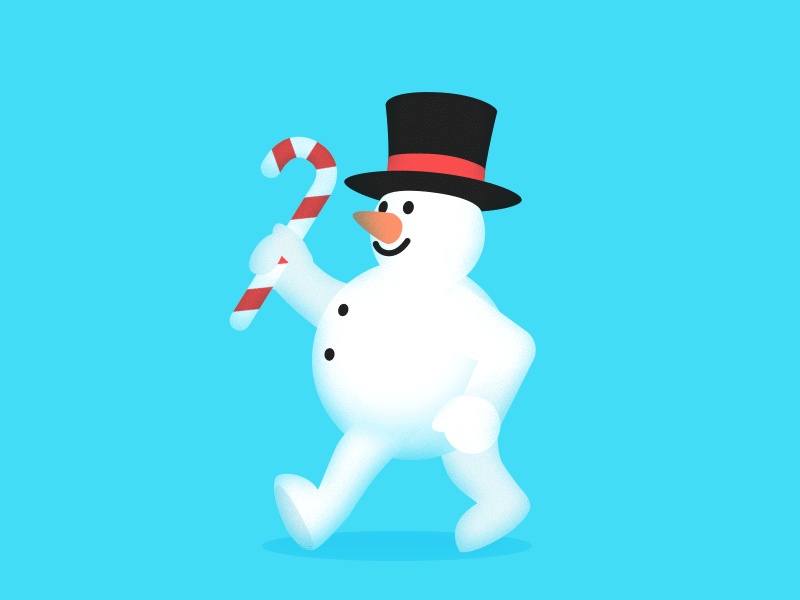 ☃️ Frosty the Snowman Walk ☃️ 2d after effects animation bounce candy cane cartoon character christmas cycle frosty hat illustration snowman top walk walking winter