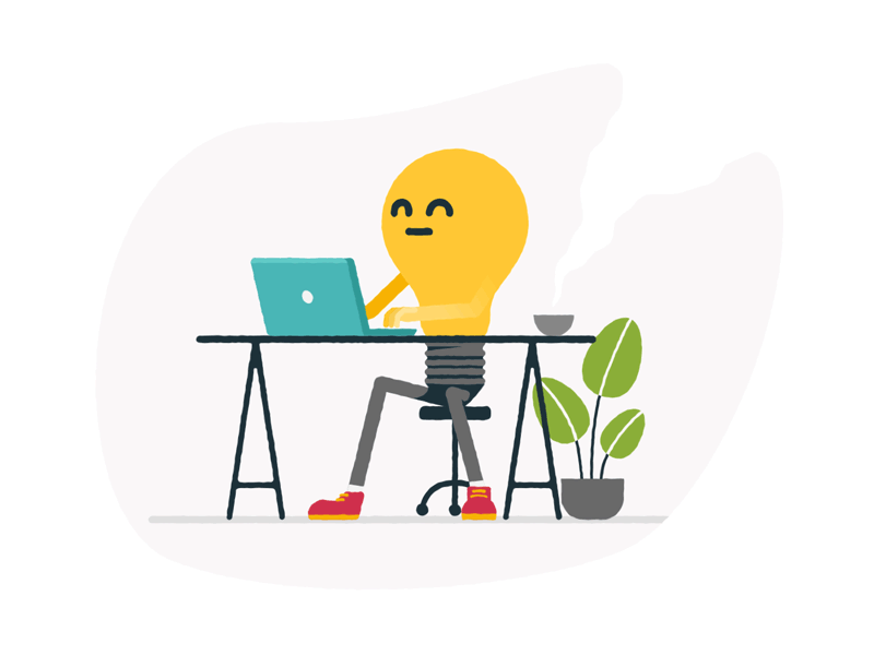 Office Desk feat. Light Bulb 2d after effects animation bright character design coffee desk flat gif graphic design hiwow illustration laptop lightbulb office paper plant typing work workspace