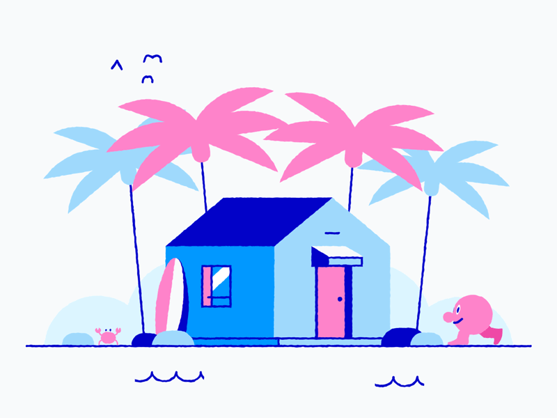 Spring House 2d after animation birds character crab cycle design door effects graphic design home house illustration island seagulls spring tropical walk