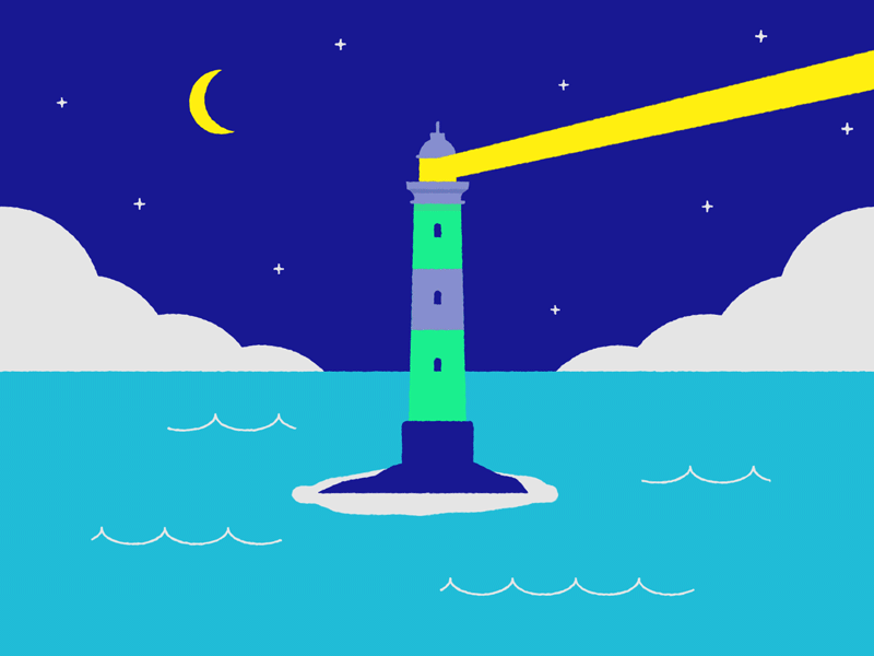 Indigo Rock Lighthouse 2d after effects animation clouds design flat gif illustration island islet light lighthouse loop moon night ocean sea stars vector