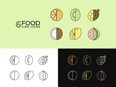 6 healthy food line icons