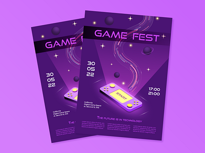 Flyer for the Game Technology Festival design festival flyer game graphic design illustration isometrics planets space stars technology vector