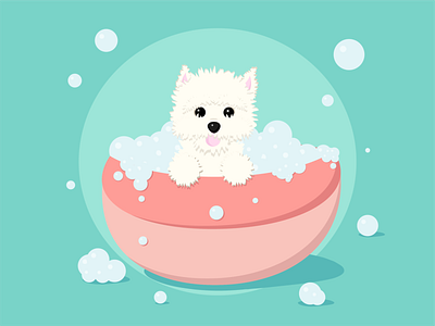 Cute puppy in a bath animal bath bubbles cat character cute design dog doggy graphic design grooming illustration instagram puppy sweet vector