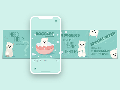 Seamless carousel for instagram (grooming salon) animal bath carousel cat character cleaning cute design dog fluffy graphic design grooming illustration instagram instagram carousel kitten pattern puppy seamless vector