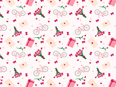 Seamless pattern for Valentine's Day bicycle bike bow box design flower gift graphic design heart illustration love lovely pattern pink seamless seamless pattern valentines day vector