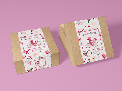 Gift box with lovely pattern and a girl on a bike bicycle bike bow branding design flower gift gift box girl graphic design illustration love lovely pattern seamless seamless pattern tulips valentines day woman wrapping paper