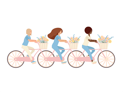 Three different girls on tandem bike celebrating summertime