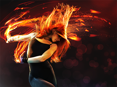 Girl dancing in the fire dance fire girl illustration lights matte photoshop