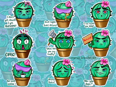Funny cactus stickers for telegram. branding cartoon character character creative design flat illustration illustration logo ui vector