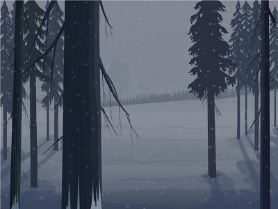 It Gets Cold alone blue cold dark forest illustration mountain mountains pine snow tree trees vector winter