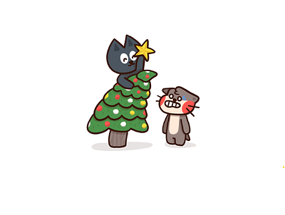 moments before disaster cat christmas tree comic design flat holidays illustration ornament otter scared terrified tree