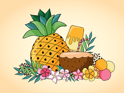 Cute tropical fruits ananas beverage cocco cocconut dessert drink food fruit composition fruit dessert healthy food holiday ice cream meal paradise picnic pineapple relaxation summer summer fruits vacation