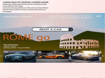 Landing page for car rental company in Rome Italy
