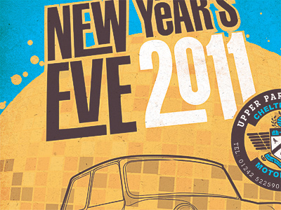 NYE 2011 beer festival poster car disco mini cooper mirror ball party