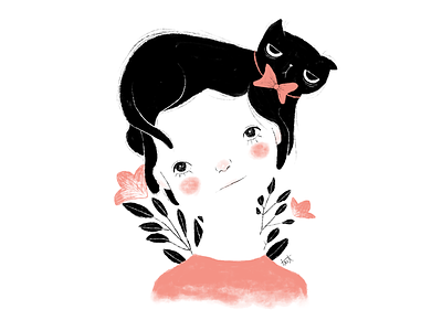 Cat cat cat illustration doodle girl girl illustration girly illustration pink pinky sweet
