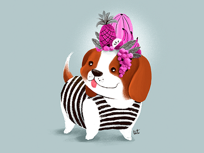 Summer Molly beagle dog fresh fruit illustration lovely summer