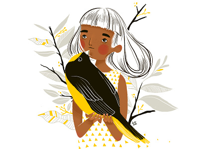 Birdie bird bird illustration character design digitalart doodle girl girl illustration girl illustration girly illustration love lovely sketch sweet