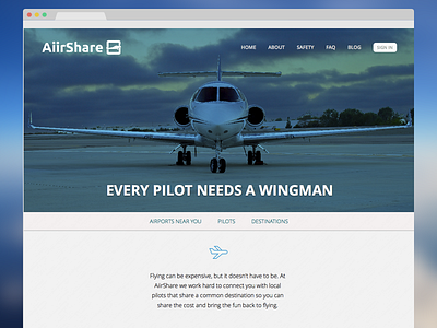 AiirShare Landing Page aiirshare air airplane airport blue clean flight landing page sketch sketch3 uiux web design