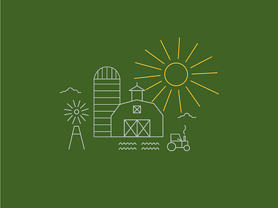 Farm Scene barn clouds dirt farm illustration sun tractor windmill