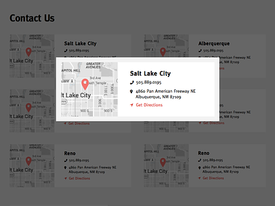 Contact Page address contact contact card directions location locations map ui ux warehouses