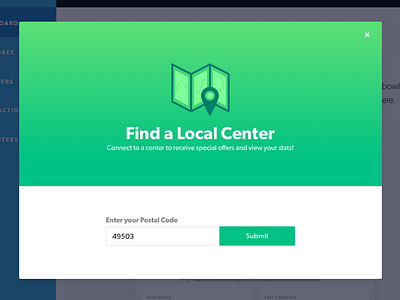 Find a Center Modal form gradiant location map modal pin postal code ui zip code