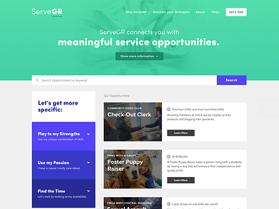 ServeGR Homepage accordion cards filters grid header homepage opportunities panels service ui volunteer