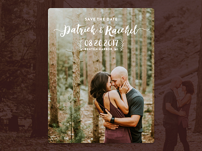 Save the Date green michigan olive branch photography save the date snuggle trees wedding woods
