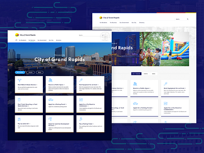 City of Grand Rapids Iterations cards city grand rapids grid hero homepage landing page line illustration rapids ui water website