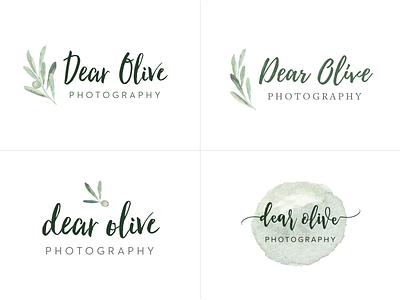 Dear Olive Logo Concepts branch greenery lockup logo olive photography script watercolor wordmark