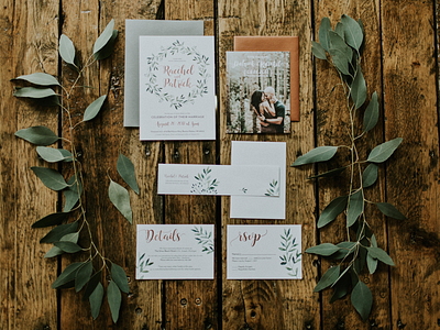 Wedding Invitation copper details eucalyptus greenery invitation marriage photography rsvp stationary wedding