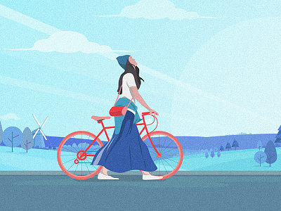 Walking with the wind girl illustration