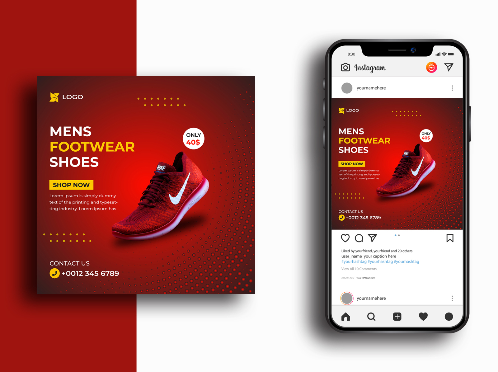Shoes social media banner and instagram post template design by MD ...