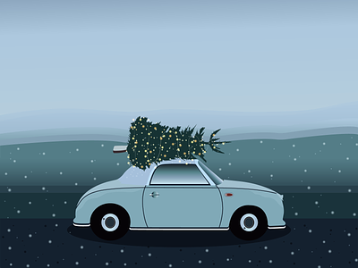 Winter car car graphic design illustration retro car vector winter