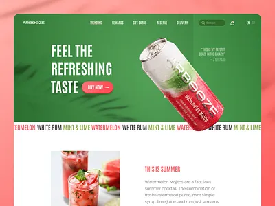 Watermelon Mojito Coctail Landing UI branding can drinks first screen fruit graphic design landing packaging promo ui watermelon web