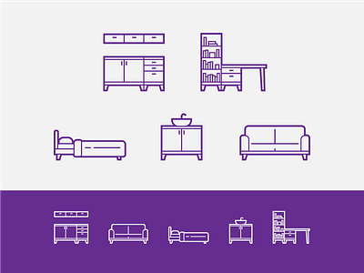 Furniture icons furniture outline vector