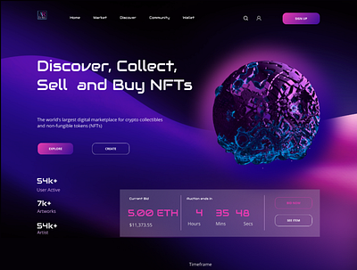 NFT marketplace web design (concept) app branding design figma illustration landingpage logo ui ux vector