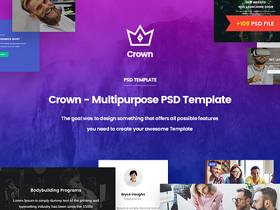 Crown | Multi-Purpose PSD Template branding conference crown ebook envato events gym icon illustrator landing landing page law logo themeforest travel typography ui ux vector web