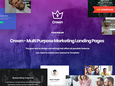 Crown | Multi-Purpose Html5 Landing Template With Page Builder animation app branding crown envato flat icon identity illustration illustrator landing logo minimal themeforest typography ui unbounce vector web website