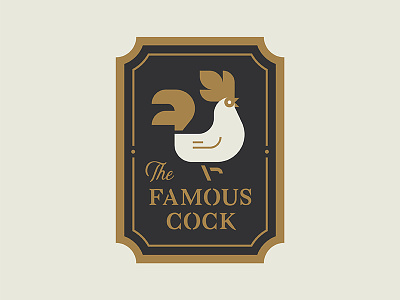 The Famous Cock Pub badge chicken cock edgar wright flat icon illustration logo pub rooster vector