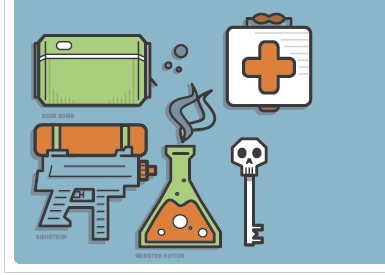 Survival Kit first aid horror illustration key potion skull soda squirt gun zombie