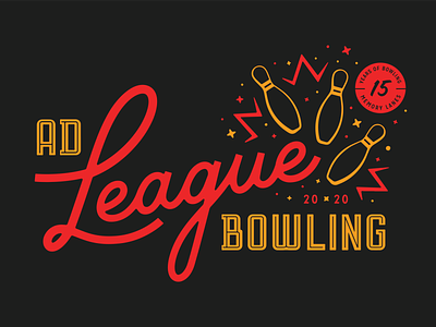 Ad League Bowling 2020 badge bowling bowling ball bowling pin branding illustration lanes league logo minneapolis retro typography vintage