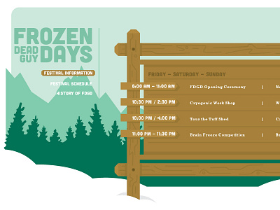 Web Design Update ( Frozen Dead Guy Days ) dead frozen illustration mountains schedule snow web design winter wood