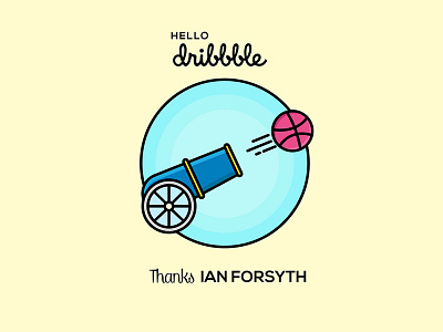 Debut and Thank You ball canon debut first shot flat hello dribbble illustration outline thanks