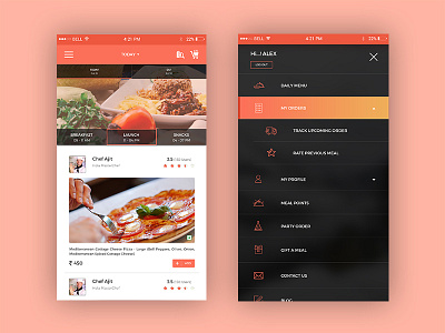 Food App Concept drawer flat food food app gradient menu orange