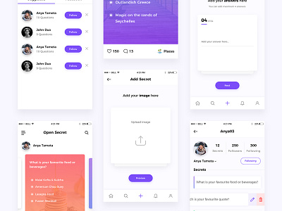 The Secret App answer cards feed follow login people profile question secret